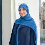 روسری نخ پلیسه آبی سیر ستاره