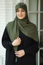 روسری کریشه نخ زیتونی - Image 2