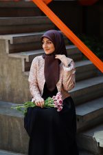 روسری ابریشم ژاکارد قهوه ای کهربا - Image 2