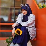 روسری ابریشم ژاکارد سورمه ای کهربا