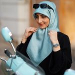 روسری ابریشم ژاکارد آبی پاستیلی کهربا