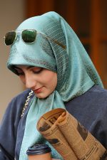 روسری ابریشم ژاکارد سبز ماچا کهربا - Image 4