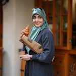 روسری ابریشم ژاکارد سبز ماچا کهربا
