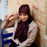 روسری ابریشم ژاکارد زرشکی کهربا